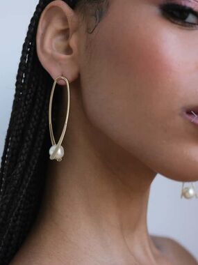 Jenny Yoo Gold Loop Pearl Drop Earrings - Elegant Women’s Jewelry